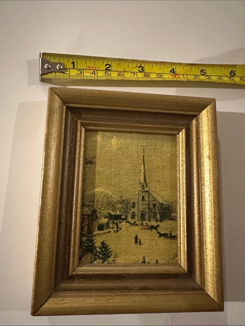 Vintage Gold Framed Winter Church Scene- gallery wall art